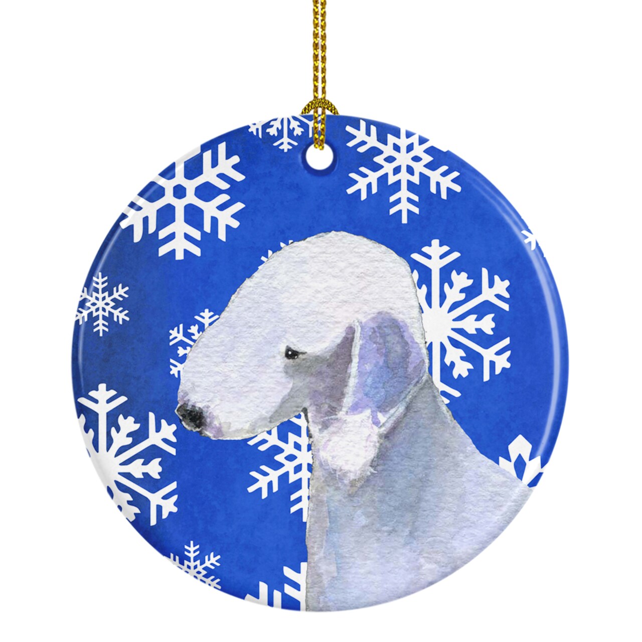 Caroline&#x27;s Treasures   SS4621-CO1 Bedlington Terrier Winter Snowflakes Holiday Ceramic Ornament, 3 in, multicolor